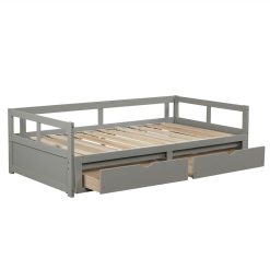 78.2" Twin Size Wooden Daybed With Trundle Bed And 2 Storage Drawers, No Need For Spring Box, For Living Room, Bedroom, Office, Apartment - Gray -NEWTRAL Sales Shop Wooden Daybed with Trundle Bed and Two Storage Drawers Extendable Bed Daybed Sofa Bed for Bedroom Living Room Gray 459239 3
