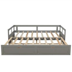 78.2" Twin Size Wooden Daybed With Trundle Bed And 2 Storage Drawers, No Need For Spring Box, For Living Room, Bedroom, Office, Apartment - Gray -NEWTRAL Sales Shop Wooden Daybed with Trundle Bed and Two Storage Drawers Extendable Bed Daybed Sofa Bed for Bedroom Living Room Gray 459239 4