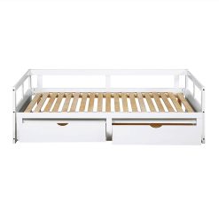 78.2" Twin Size Wooden Daybed With Trundle Bed And 2 Storage Drawers, No Need For Spring Box, For Living Room, Bedroom, Office, Apartment - White -NEWTRAL Sales Shop Wooden Daybed with Trundle Bed and Two Storage Drawers Extendable Bed Daybed Sofa Bed for Bedroom Living Room White old SKU LP000063AAK 459246 2