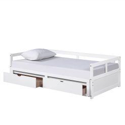 78.2" Twin Size Wooden Daybed With Trundle Bed And 2 Storage Drawers, No Need For Spring Box, For Living Room, Bedroom, Office, Apartment - White -NEWTRAL Sales Shop Wooden Daybed with Trundle Bed and Two Storage Drawers Extendable Bed Daybed Sofa Bed for Bedroom Living Room White old SKU LP000063AAK 459246 3