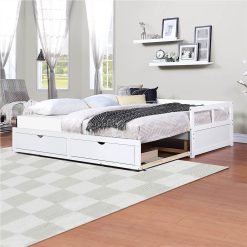 78.2" Twin Size Wooden Daybed With Trundle Bed And 2 Storage Drawers, No Need For Spring Box, For Living Room, Bedroom, Office, Apartment - White -NEWTRAL Sales Shop Wooden Daybed with Trundle Bed and Two Storage Drawers Extendable Bed Daybed Sofa Bed for Bedroom Living Room White old SKU LP000063AAK 459246 5