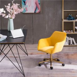 Velvet Rotating Chair Height Adjustable With Curved Backrest And Casters For Living Room, Bedroom, Office - Yellow