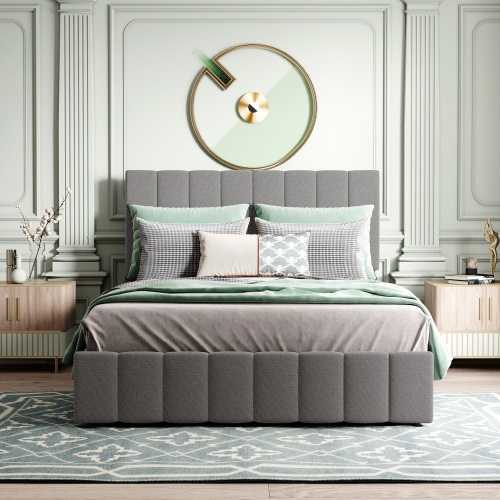 Full-Size Linen Upholstered Platform Bed Frame with Hydraulic Storage System and Wooden Slats Support, No Box Spring Needed (Only Frame) - Gray Full-Size Linen Upholstered Platform Bed Frame With Hydraulic Storage System And Wooden Slats Support, No Box Spring Needed (Only Frame) - Gray -NEWTRAL Sales Shop full size upholstered platform bed with a hydraulic storage system gray 1628044976073