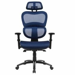 Home Office Rotatable Gaming Chair Height Adjustable With Ergonomic High Backrest, Elastic Mesh, And Lumbar Support - Blue