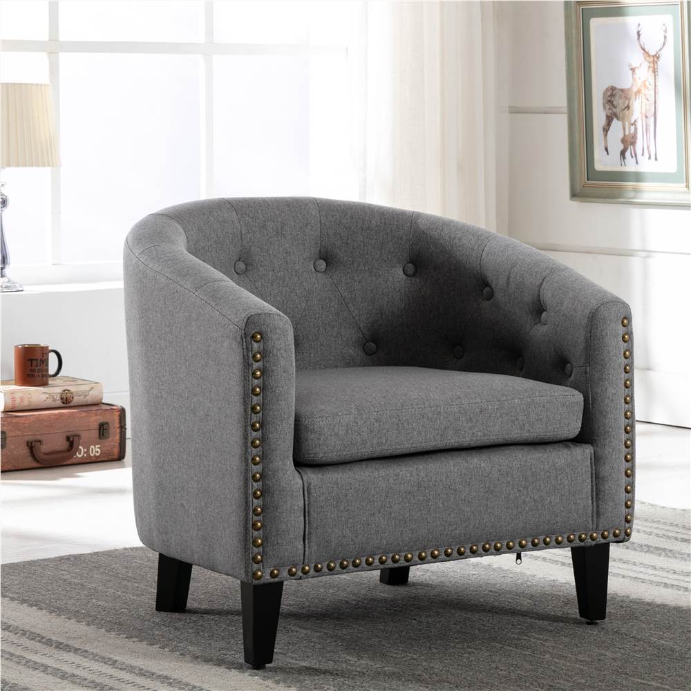 1-Seat Linen Sofa with Wooden Frame and Curved Backrest for Living Room, Bedroom, Office, Apartment - Grey 1-Seat Linen Sofa With Wooden Frame And Curved Backrest For Living Room, Bedroom, Office, Apartment - Grey -NEWTRAL Sales Shop linen Fabric Tufted Barrel ChairTub Chair for Living Room Bedroom Club Chairs 458615 1