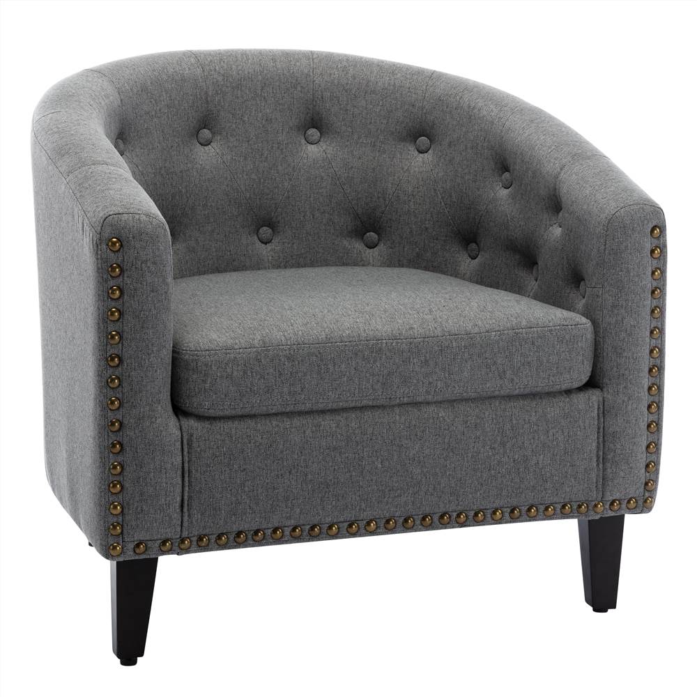 1-Seat Linen Sofa with Wooden Frame and Curved Backrest for Living Room, Bedroom, Office, Apartment - Grey 1-Seat Linen Sofa With Wooden Frame And Curved Backrest For Living Room, Bedroom, Office, Apartment - Grey -NEWTRAL Sales Shop linen Fabric Tufted Barrel ChairTub Chair for Living Room Bedroom Club Chairs 458615 2