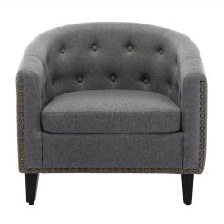 1-Seat Linen Sofa With Wooden Frame And Curved Backrest For Living Room, Bedroom, Office, Apartment - Grey 4 1-Seat Linen Sofa With Wooden Frame And Curved Backrest For Living Room, Bedroom, Office, Apartment - Grey -NEWTRAL Sales Shop linen Fabric Tufted Barrel ChairTub Chair for Living Room Bedroom Club Chairs 458615 4