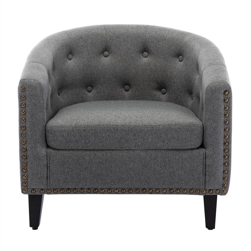 1-Seat Linen Sofa with Wooden Frame and Curved Backrest for Living Room, Bedroom, Office, Apartment - Grey 1-Seat Linen Sofa With Wooden Frame And Curved Backrest For Living Room, Bedroom, Office, Apartment - Grey -NEWTRAL Sales Shop linen Fabric Tufted Barrel ChairTub Chair for Living Room Bedroom Club Chairs 458615 4