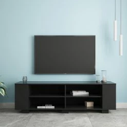 59" TV Stand With Storage Shelves, Suitable For Placing TVs Up To 65", For Living Room, Entertainment Center - Black